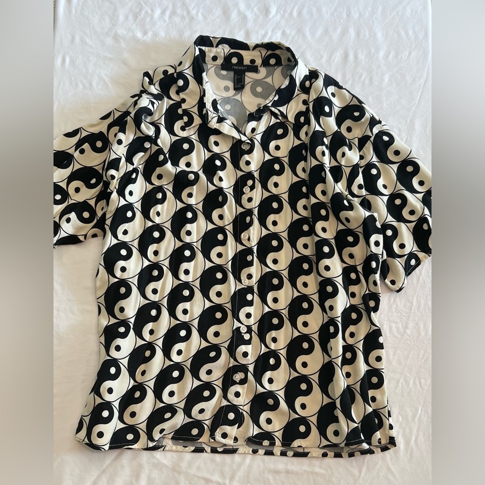 Black and Off White Yin Yang Button Up